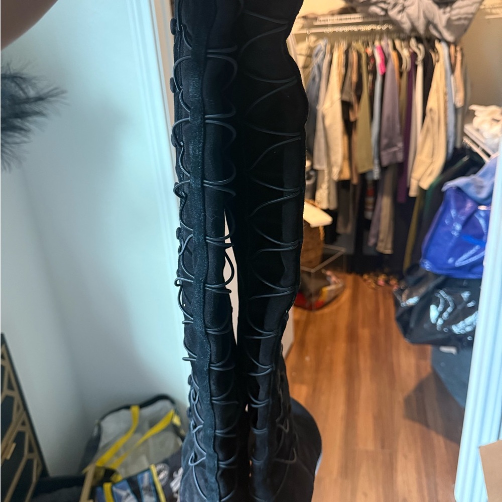 Over the knee thigh high flat faux suede comfy